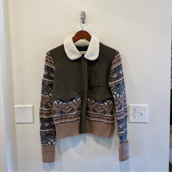 We The Free  Lambswool & Cotton Fair Isle Zip Up Sweater Jacket size small - Picture 1 of 14